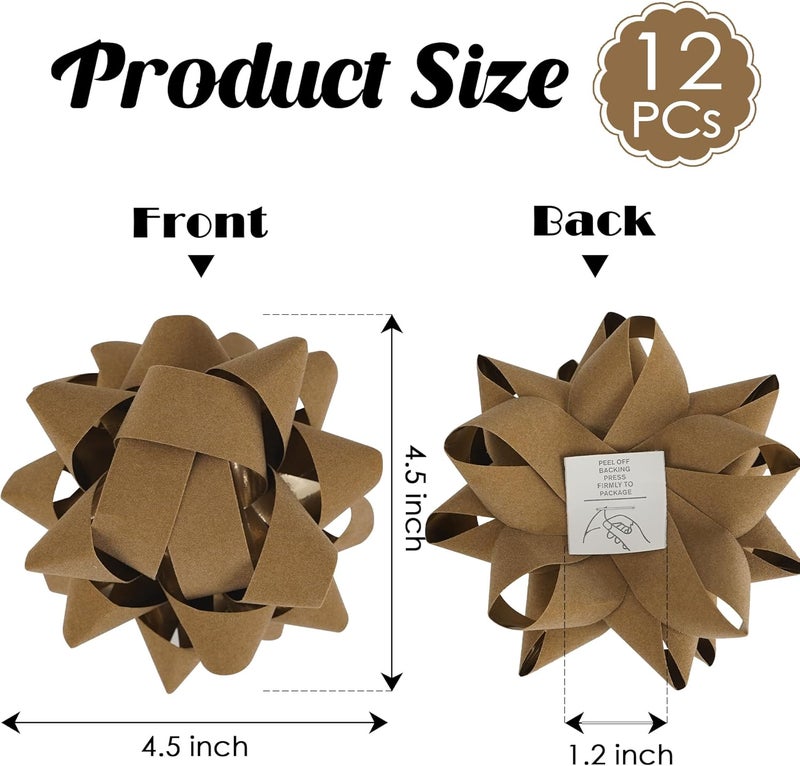 LiBongTa 4.5 Inch Brown Velvet Ribbon Gift Bow Decorative Bows, Premade Christmas Bows for Gift Wrapping Self Adhesive, Wrapping Bows for Presents, Party Favor, Holiday, Wedding, Birthday-12 Counts - Image 2